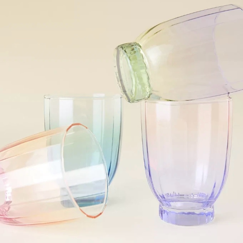 Anthropologie Olsen Juice Glasses Set of 4 Mixed Colors Blue Green Pink Violet
